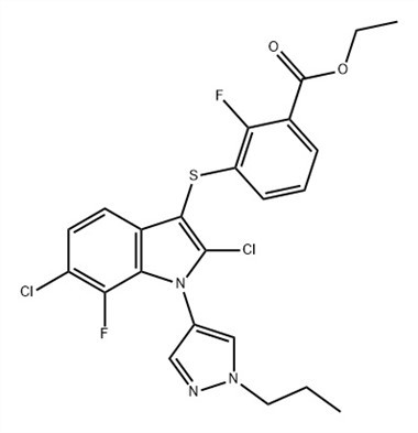 Àcid benzoic, {{0}[[2,6-dicloro-7-fluoro-1-({1-propil-1H-pirazol-4-il )-1H-indol-3-il]tio]-2-fluoro-, èster etílic (ACI) Núm. CAS: 1782070-79-4